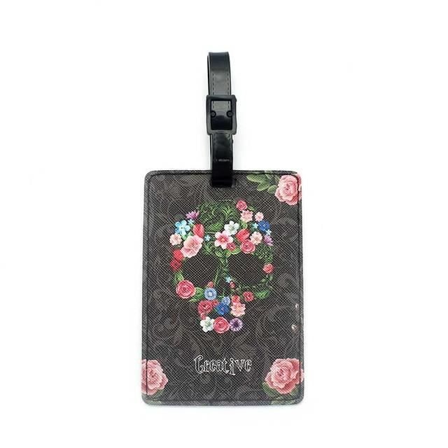 Lot De 2 Étiquettes Bagage Fleur Crâne - Étiquettes Valise Avion Silicone Souple Avec Cartes Infos
