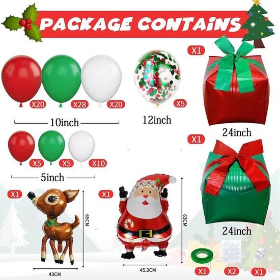 Arche Ballon Noël, Décoration de Noël, ballons rouges et blancs avec ballons  en aluminium étoile et boîte cadeau 4D pour decoration - Cdiscount Maison