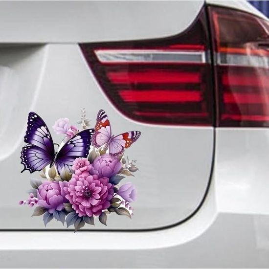 Lot De 4 Autocollants Voiture Grand Format - Fleurs Et Papillons 3D - Pour Carrosserie, Moto, Pick-up