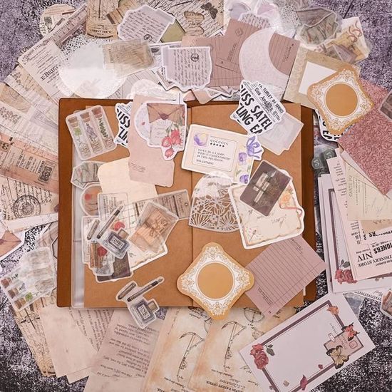 220feuilles Vintage Stickers Scrapbooking Papier Autocollant Stickers Bullet Journal Accessoire Utilisé Pour Scrapbooking Materiel DIY Album Photo Décoration | Votre Wishlist Sur