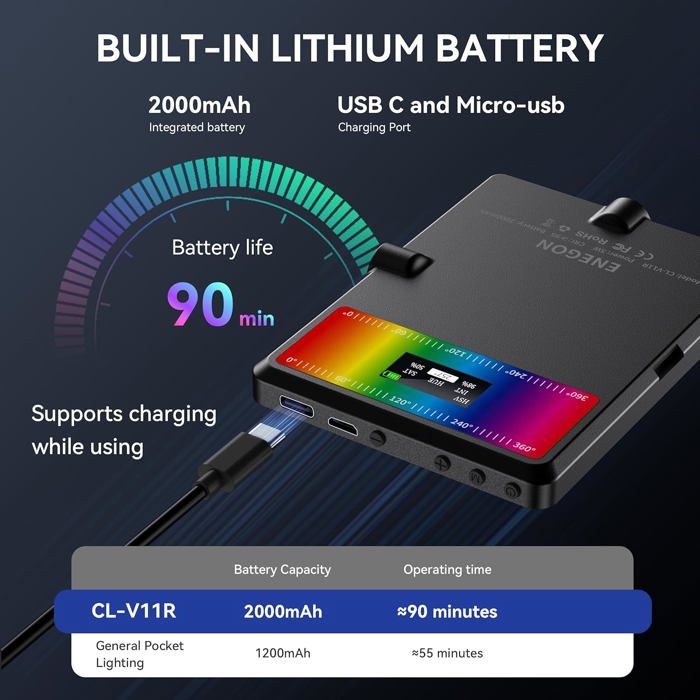 Luce Video RGB CIYYFVA 138 LED Portatile | Ricaricabile, CCT Regolabile, Effetti Speciali, Per Selfie, Vlog E Dirette Streaming - 4