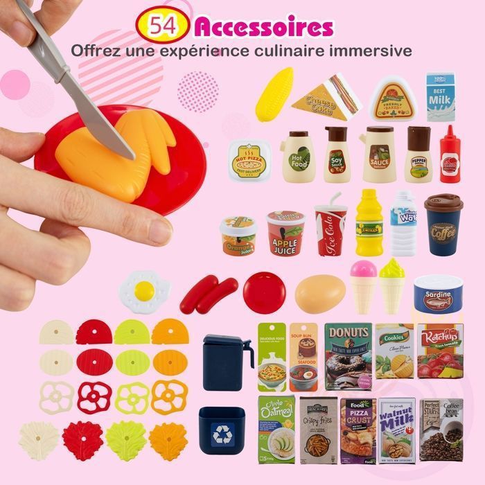 Cuisine Jouet HOMCOM 38 Accessoires – Avec Lumières, Sons, Plaque à Induction, Four – Jeu D’Imitation Dès 3 Ans