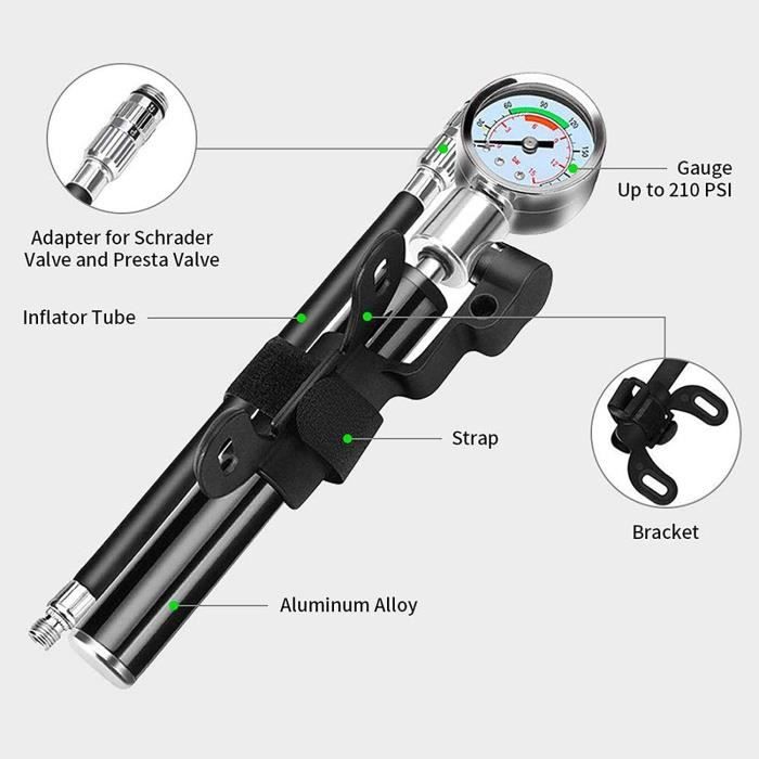 Pompe à Vélo Beto Avec Manomètre - Alliage Argent Pour Suspension Jusqu'à 300 PSI
