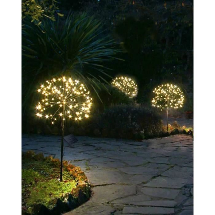 Lampe Solaire Exterieur Jardin, 2 Pièces 150 LED Feux d'artifice