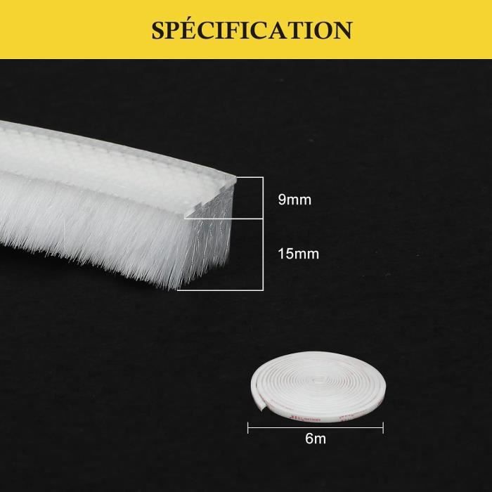 Mya Joint Brosse Auto-adhésif Pour Porte - Blanc - 5 M X 15 Mm
