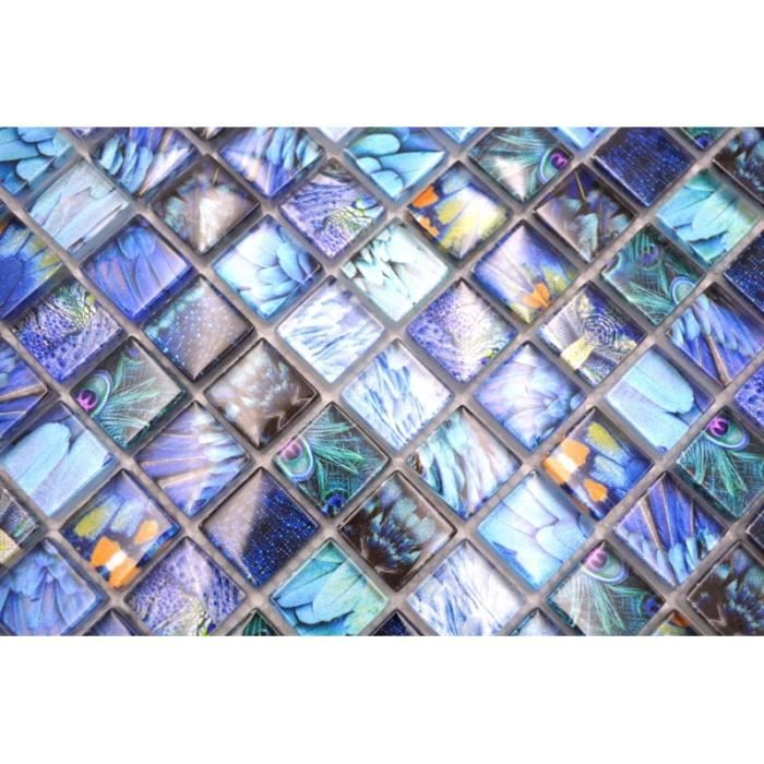 Mosaïque Carreaux De Verre Translucides Bleu Rétro - 10 Plaques - Mosaik-Netzwerk