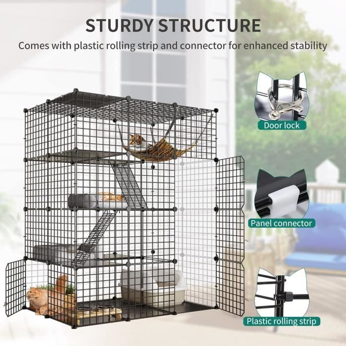 Grande Cage pour Chat Extérieur/Interieur, Parc pour Chat en Métal, Cabane pour Chat à 4 Niveaux