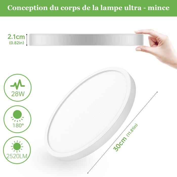 Plafonnier LED Kimjo - Ø 30cm * H 2.1cm - Rond - 28W 6500K Blanc
