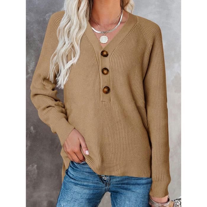 Viscose Polyamide Polyester Pull Femme Manches Longues Saodimallsu - Col V Tricot Côtelé - Décontracté Mais Stylé Pull Décontracté élégant