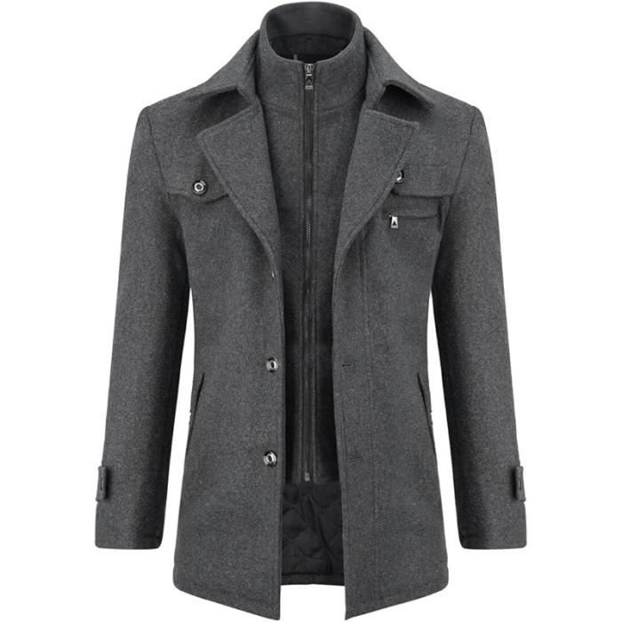 Manteau Homme en Laine Chaud Court Epais Mi long Caban Veste Chaud Business Hiver Trench Coat Gris Cdiscount Pret a Porter