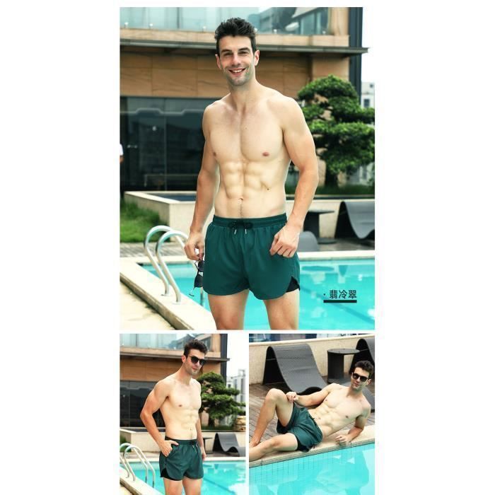 Short De Bain Homme Viodia - Avec Doublure Compression - Poches Zippées, Séchage Rapide - Vert Olive - Taille XXL