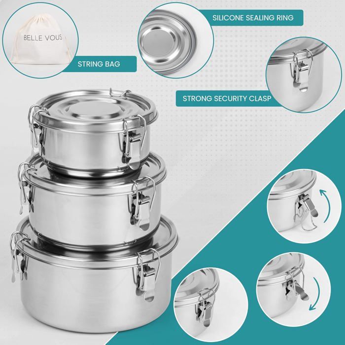 Lunch Box Inox ZHYLUO 1400ml - 2 Compartiments Amovibles, Étanche, Pour Bureau Et École