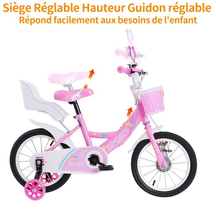 BODIOO Vélo pour enfant de 12 pouces avec siège réglable, double freins, roues stabilisatrices, réflecteur et garde-boue, convient aux cyclistes de 84 à 97 cm (bleu BODIOO Vélo pour enfant de 12 pouces avec siège réglable, double freins, roues stabilisatrices, réflecteur et garde-boue, convient aux cyclistes de 84 à 97 cm (bleu