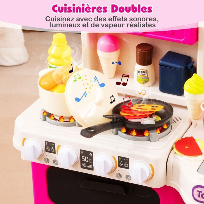 Cuisine Jouet HOMCOM 38 Accessoires – Avec Lumières, Sons, Plaque à Induction, Four – Jeu D’Imitation Dès 3 Ans
