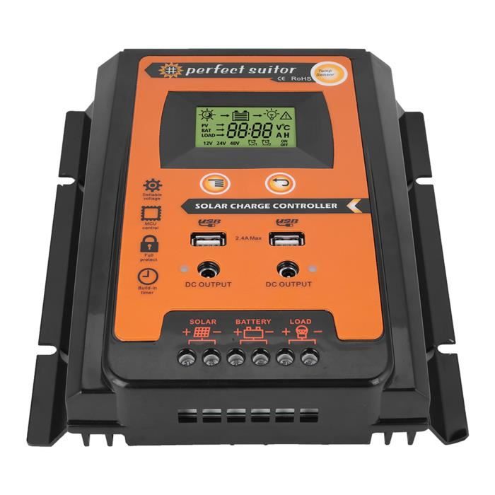 Régulateur Solaire CM5024 50A 12V/24V - Contrôleur De Charge Intelligent Avec Écran LCD, Compensation Température, Pour Panneaux Solaires Et Batteries