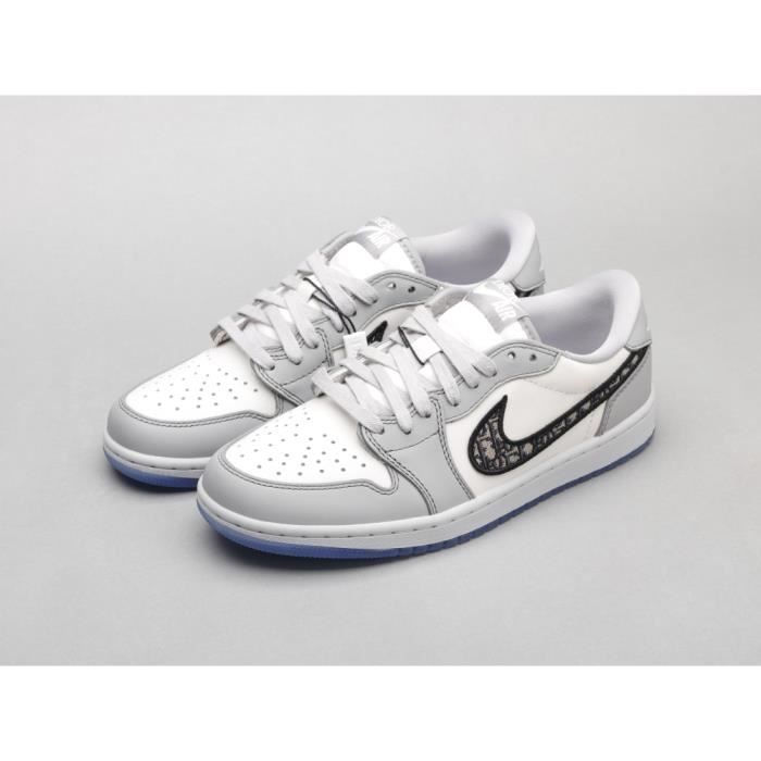 Basket Air Jordan 1 Blanc Cuir Talon Plat Mixte Blanc Cdiscount Chaussures
