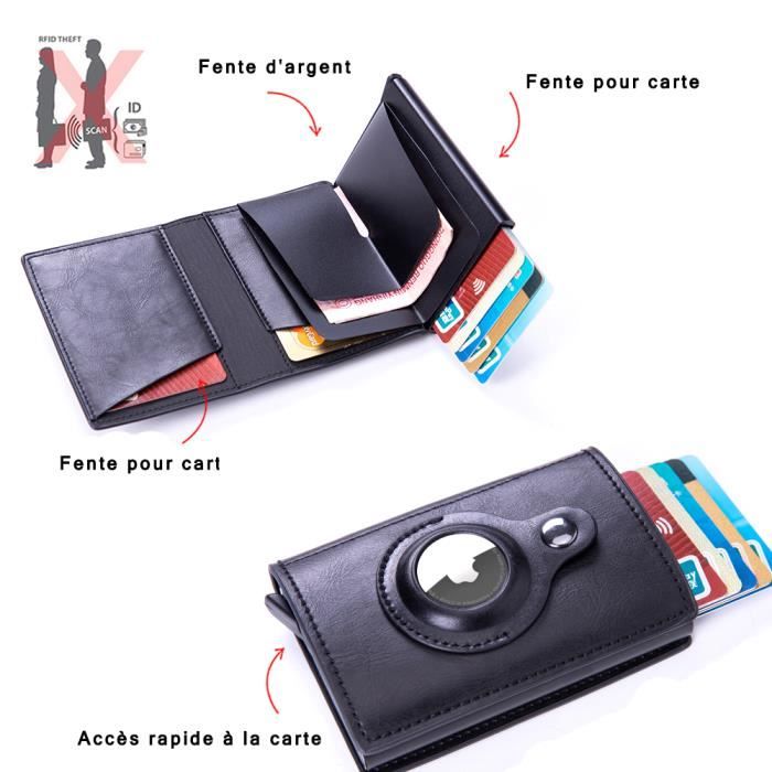 Homme Cuir RFID Sac Pochette Portefeuille Porte Stylo Portable AirTag 18  Cartes