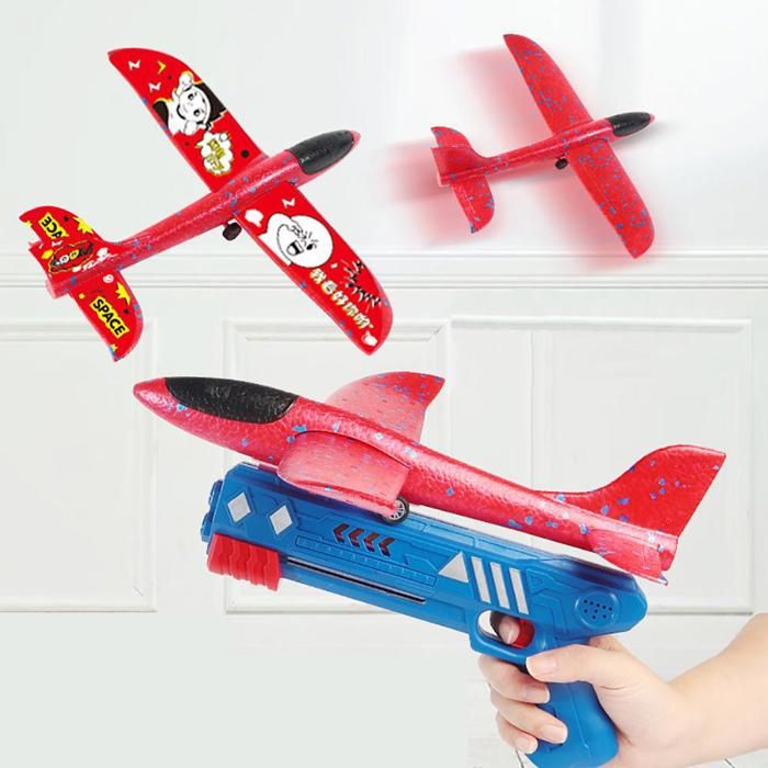 AGAKY Avion Catapulte En Mousse EPP Avec Lanceur – 2 Planeurs + Pistolet – Jeu Extérieur – Éducatif, Résistant Aux Chocs – Cadeau Enfant