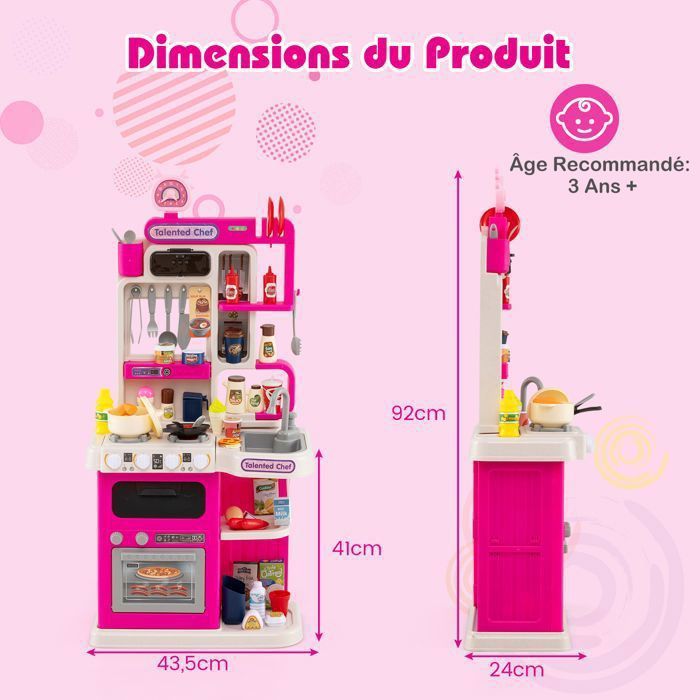 Cuisine en bois rose - Dinette en bois jouet rose pour fille