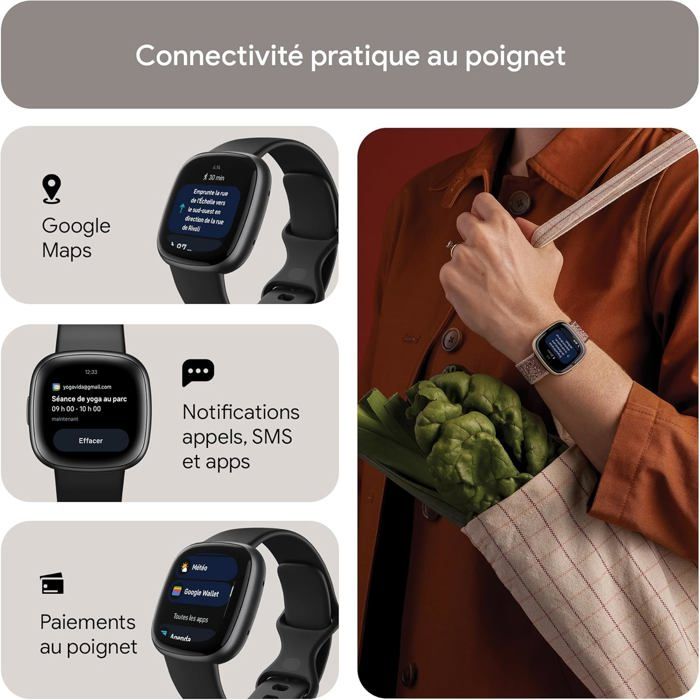Google Fitbit Versa 4 Montre Connectée Sport GPS - Jusqu’à 6 Jours D’Autonomie - Android IOS