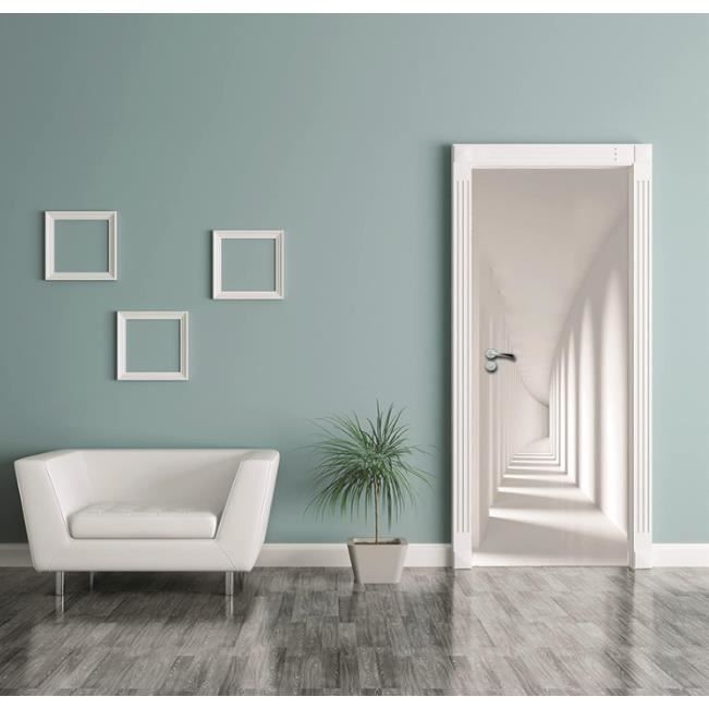 Sticker Porte 3D - ZHUODIKE - Autocollant Trompe L'Oeil - Forêt Verte - PVC - 77x200cm