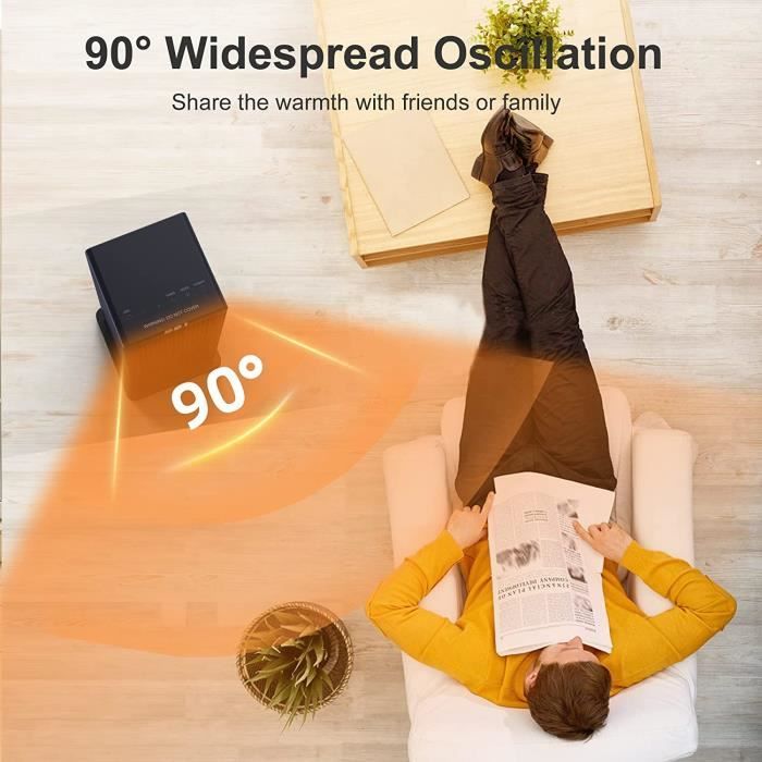 OMISOON Chauffage d'appoint 2000W, ECO Radiateur Electrique Ceramique, PTC  Chauffage Electrique, 90°Oscillation, 24H Minuterie, - Cdiscount Bricolage