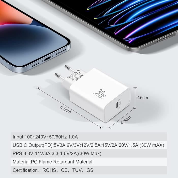 Chargeur Secteur Rapide Pour Tablette BLACKVIEW TAB 10 + Câble USB