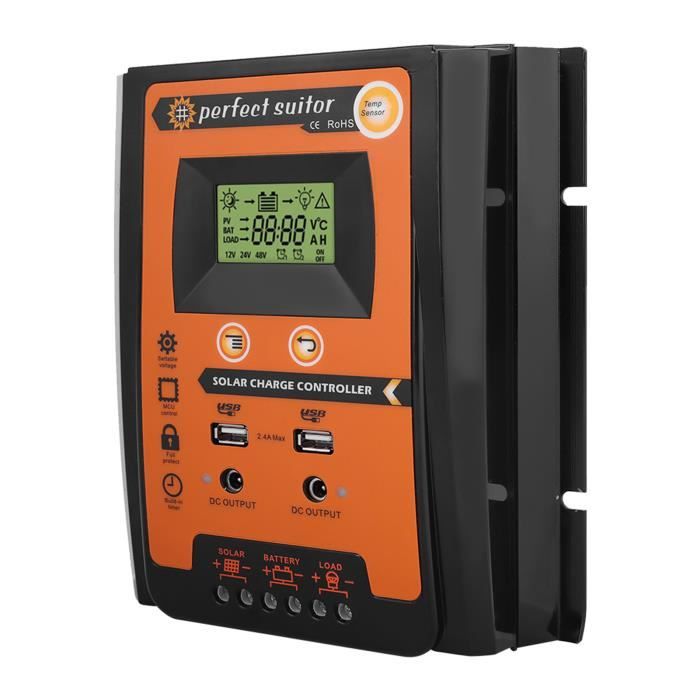 Contrôleur De Charge Solaire Maranon 20A 12/24V - Régulateur PWM Automatique Avec Double USB, Écran LCD Et Protections Multiples (Orange)