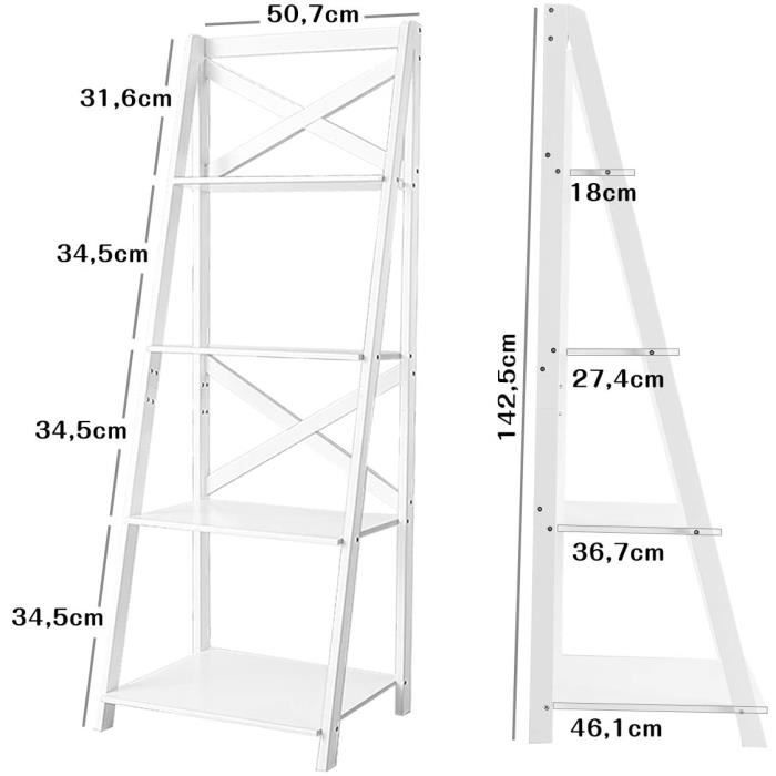 Giantex Bibliothèque à 6 Niveaux, Étagère En Bois Forme En S 70x23x183 Cm Blanc