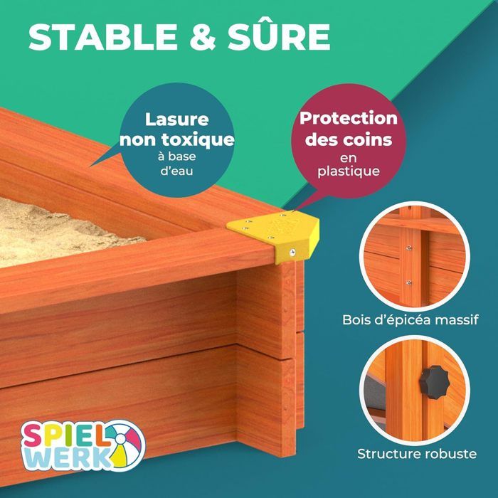 YAP® Bac à sable avec toit Bois de sapin 112x112x112 cm112255