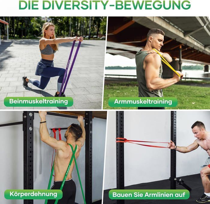 Kit Élastique Musculation Fitness + Guide Exercices, 5X Bandes de Résistance Tubes Professionnels + Poignées, Ancre de Porte, Sangles Pied | Entraînement Tractions Bras Jambes Haltere, Femme Homme