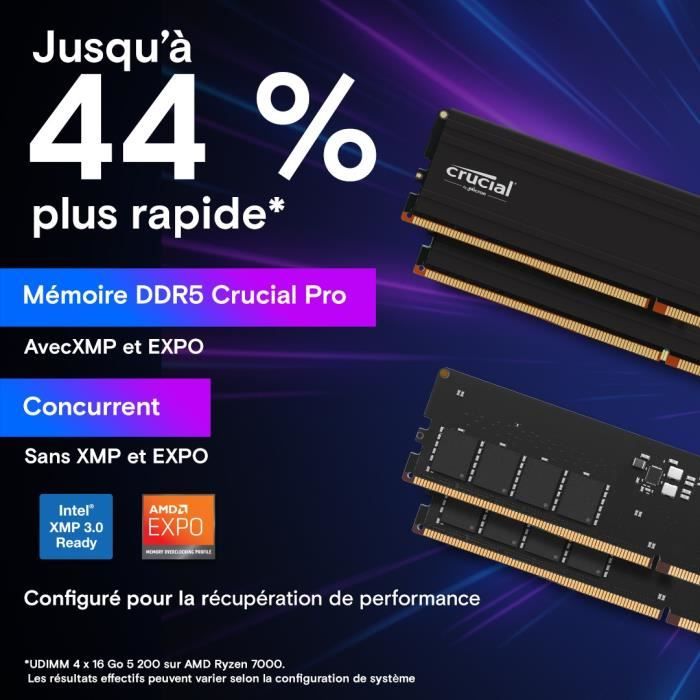 Mémoire RAM - CRUCIAL - DDR5 PRO - Kit 48 Go (2 x 24 Go) - 6000 MT/s