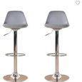 (GRIS) Lot de 2 Tabourets de bar Coussin PU Chaise haute de bar - 37.5x33.5x55~57 cm hauteur réglable-0