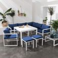 Salon de jardin modulable IBIZA en tissu bleu 7 places - aluminium blanc - HAPPY GARDEN - Métal - Salon bas-0