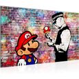 Tableau Décoration Murale 70x40cm Runa art 303014c Banksy Super Mario Street Art - 1 Panneau Deco Toile Prêt à Accrocher -Multicolor-0