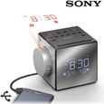 Radio-réveil SONY avec projection de l'heure, tuner digital, chargeur de téléphone, batterie de secours - Argent-0