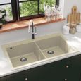 Évier de cuisine en granit double lavabo beige - VIDAXL - Sens de l’égouttoir à gauche - Rectangulaire - 2 bacs-0