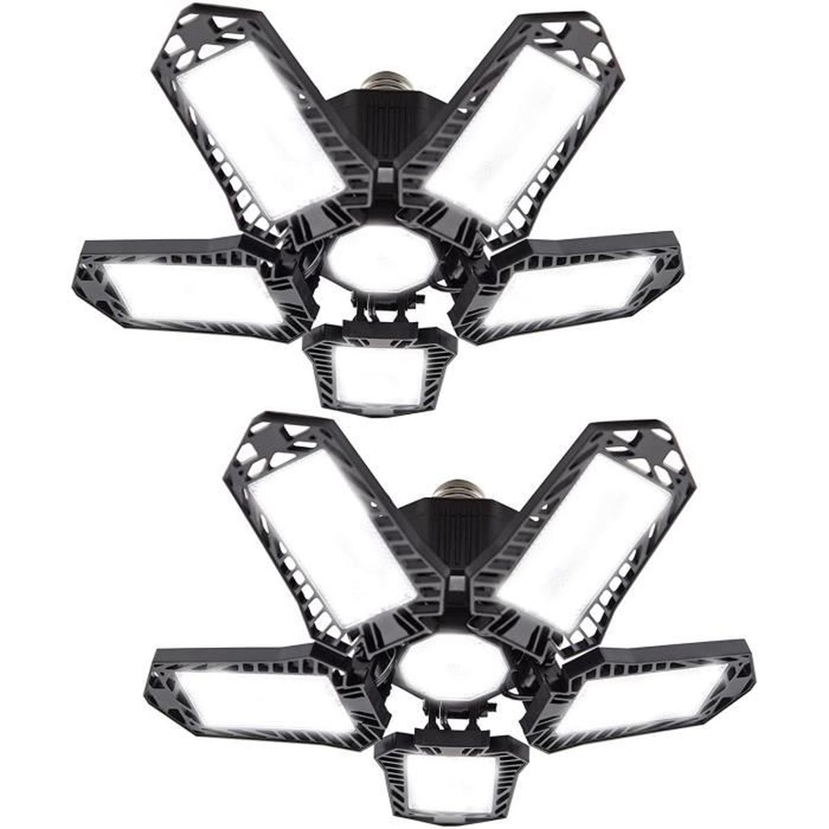 QiyuanLS 150W Deformable LED Garage Light With 4 Adjustable Panels - 15000LM, E26/E27 Base For Workshop, Basement, Barn