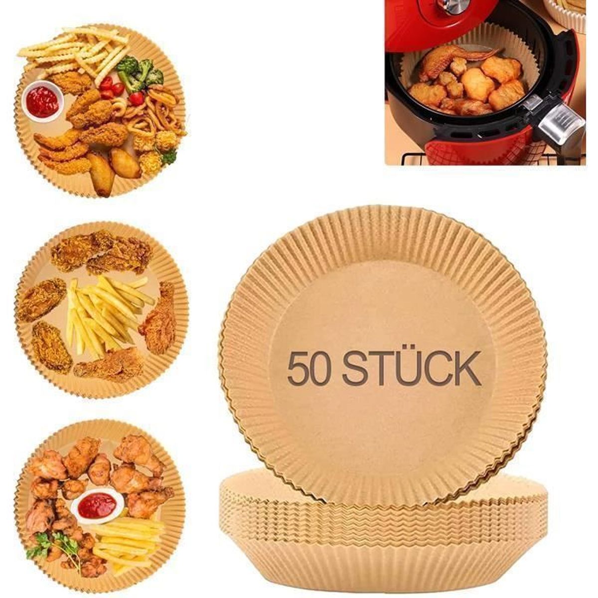 Papier Cuisson Air Fryer, Parchemin Papier Sulfurisé Rond Jetable Pour Friteuse à Air, four