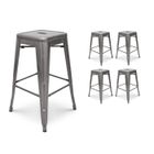KOSMI Lot de 4 tabourets de bar en métal brut aspect galvanisé style industriel - Hauteur 66 cm