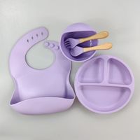Ensemble de vaisselle en silicone pour bébé - Marque - Violet - Bol à ventouse, assiette, cuillère, fourchette