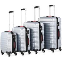Set de 4 valises rigides Argent S/M/L/XL 4 Roues 360° Bagage poignée télescopique Plastique ABS Serrure Cadenas à Combinaison