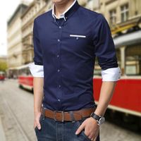 Hommes Slim Chemise Manches Longues Basic Business Loisirs Shirt Mariage Fit blouse M-5XL Bleu foncé