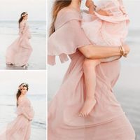 Femmes enceintes accessoires de photographie de maternité à manches courtes volants robe solideRose