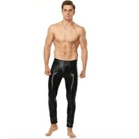 Hommes Skinny PU Pantalon en cuir Pantalon noir brillant Discothèque Stage Performance Chanteurs Dancer Jeans  - Noir GOGUQ