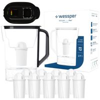 Carafe filtrante WESSPER D3 SLIM FutureFlow 2,7L - Noir - Compteur intelligent à LED + 10x Filtre Wessper Aquaclassic