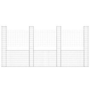 CLÔTURE - GRILLAGE Panier de gabion en forme de U avec 4 poteaux Fer 380x20x200 cm - ZERONE - Idéal pour les projets de jardinage