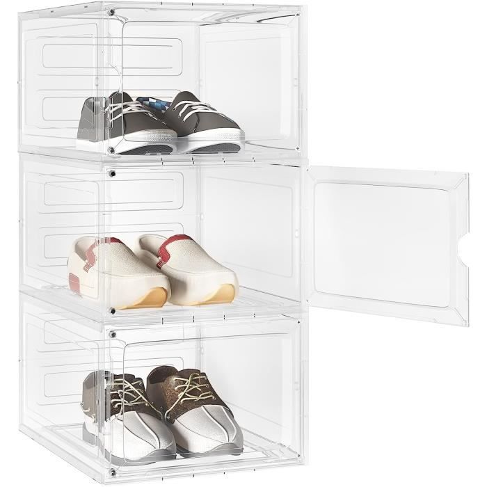 MECC Boîte à Chaussures Transparente,Armoire à Chaussures empilable en  Acrylique avec Porte magnétique,14.4x10.6x8inch/36x27x20cm (Clear Front  Door 3