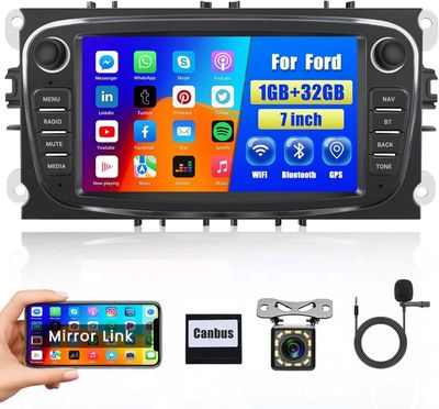 1G 32G] Hikity Autoradio Android13 pour Ford Fiesta Focus Mondeo Transit C-Max S-Max, 7 Pouces Radio Voiture Android 2 Din avec GPS/Mirror Link/WiFi/ Bluetooth/FM/2USB/MIC/Caméra de Recul