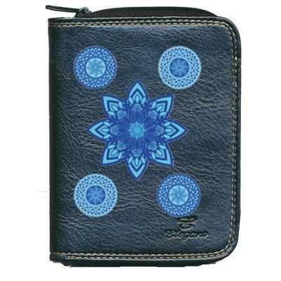 Porte-monnaie Carte Femme Syl'la - Noir Simili Cuir, Motif Mandala Bleu - Personnalisable